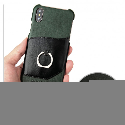 Fierre Shann Pour iPhone X / XS Couleur Assorti En Cuir Véritable Coque Arrière Avec Support De Rotation De 360 ​​Degrés & Fente De Carte (Vert) SH963G1273-011