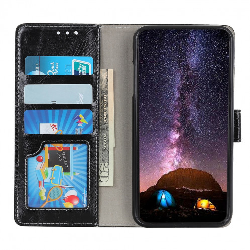 Housse en cuir à rabat horizontal Retro Crazy Horse Texture pour iPhone 11 Pro Max, avec porte-carte et fentes pour cartes, cadre photo et porte-monnaie (Noir) SH001B794-07