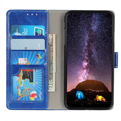 Housse en cuir à rabat horizontal Retro Crazy Horse Texture pour iPhone 11 Pro Max, avec porte-carte et fentes pour cartes, cadre photo et porte-monnaie (bleu) SH001L1156-07
