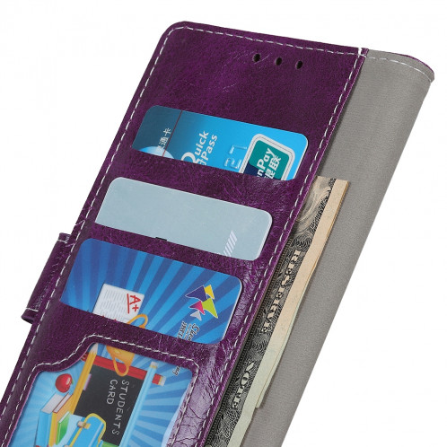 Housse en cuir à rabat horizontal Retro Crazy Horse Texture pour iPhone 11 Pro Max, avec porte-carte et fentes pour cartes, cadre photo et porte-monnaie (Violet) SH001P701-07