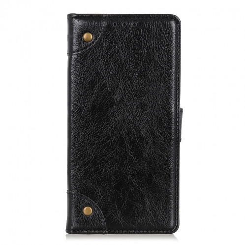 Etui à rabat horizontal en cuir avec boucle de cuivre et texture nappa pour iPhone 11 pro max, avec support et emplacements pour cartes et porte-monnaie (noir) SH003B1927-07
