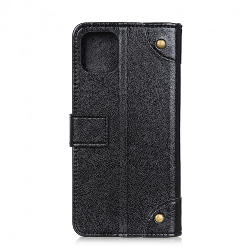 Etui à rabat horizontal en cuir avec boucle de cuivre et texture nappa pour iPhone 11 pro max, avec support et emplacements pour cartes et porte-monnaie (noir) SH003B1927-07