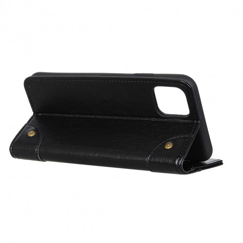 Etui à rabat horizontal en cuir avec boucle de cuivre et texture nappa pour iPhone 11 pro max, avec support et emplacements pour cartes et porte-monnaie (noir) SH003B1927-07