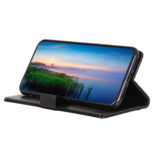 Etui à rabat horizontal en cuir avec boucle de cuivre et texture nappa pour iPhone 11 pro max, avec support et emplacements pour cartes et porte-monnaie (noir) SH003B1927-07