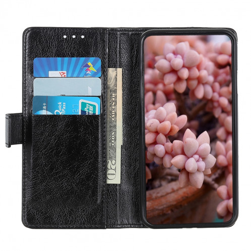 Etui à rabat horizontal en cuir avec boucle de cuivre et texture nappa pour iPhone 11 pro max, avec support et emplacements pour cartes et porte-monnaie (noir) SH003B1927-07