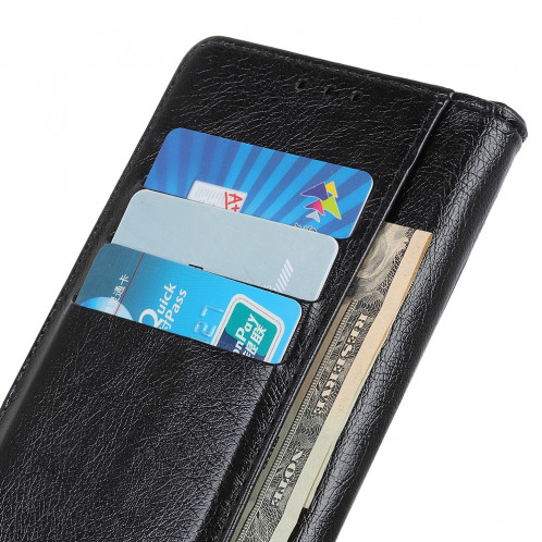 Etui à rabat horizontal en cuir avec boucle de cuivre et texture nappa pour iPhone 11 pro max, avec support et emplacements pour cartes et porte-monnaie (noir) SH003B1927-07