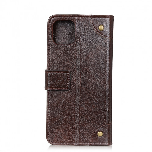 Étui en cuir à rabat horizontal en cuir avec boucle de cuivre pour iPhone 11 Pro Max, avec support et emplacements pour cartes et portefeuille (café) SH003C1978-07