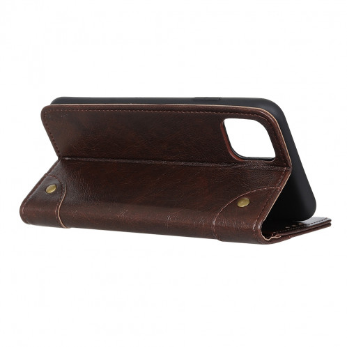 Étui en cuir à rabat horizontal en cuir avec boucle de cuivre pour iPhone 11 Pro Max, avec support et emplacements pour cartes et portefeuille (café) SH003C1978-07