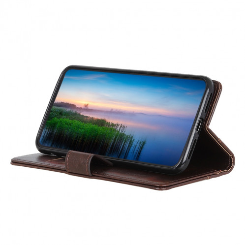 Étui en cuir à rabat horizontal en cuir avec boucle de cuivre pour iPhone 11 Pro Max, avec support et emplacements pour cartes et portefeuille (café) SH003C1978-07
