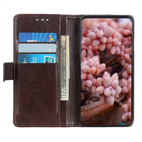 Étui en cuir à rabat horizontal en cuir avec boucle de cuivre pour iPhone 11 Pro Max, avec support et emplacements pour cartes et portefeuille (café) SH003C1978-07