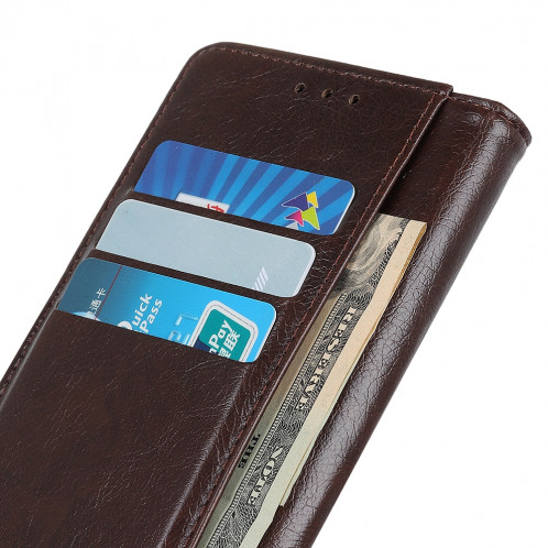 Étui en cuir à rabat horizontal en cuir avec boucle de cuivre pour iPhone 11 Pro Max, avec support et emplacements pour cartes et portefeuille (café) SH003C1978-07
