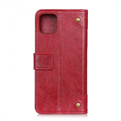 Étui en cuir à rabat horizontal en cuir avec boucle de cuivre pour iPhone 11 Pro Max, avec support et emplacements pour cartes et portefeuille (vin rouge) SH03WR439-07