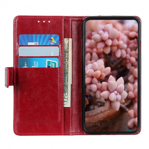 Étui en cuir à rabat horizontal en cuir avec boucle de cuivre pour iPhone 11 Pro Max, avec support et emplacements pour cartes et portefeuille (vin rouge) SH03WR439-07