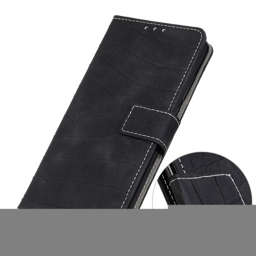 Etui à rabat horizontal en cuir à texture croco magnétique pour iPhone 11 Pro Max, avec support et emplacements pour cartes et porte-monnaie (Noir) SH956B869-08