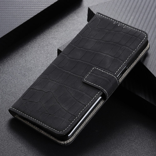 Etui à rabat horizontal en cuir à texture croco magnétique pour iPhone 11 Pro Max, avec support et emplacements pour cartes et porte-monnaie (Noir) SH956B869-08
