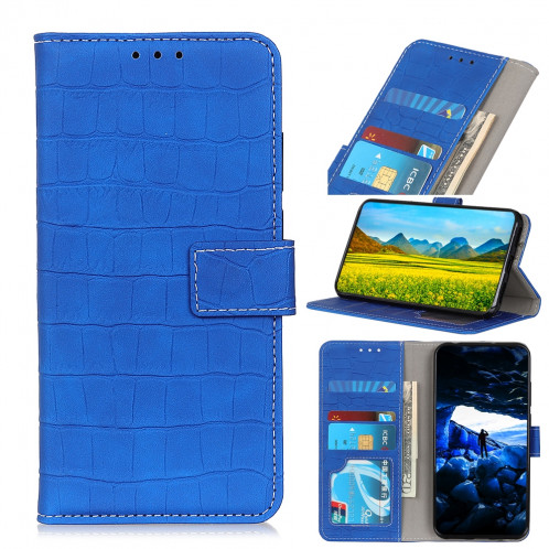 Etui à rabat horizontal en cuir texturé avec texture croco magnétique pour iPhone 11 Pro Max, avec support et emplacements pour cartes et porte-monnaie (bleu) SH956L130-08