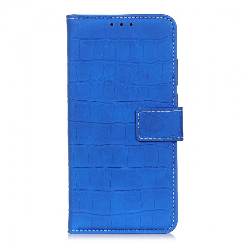 Etui à rabat horizontal en cuir texturé avec texture croco magnétique pour iPhone 11 Pro Max, avec support et emplacements pour cartes et porte-monnaie (bleu) SH956L130-08
