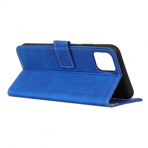 Etui à rabat horizontal en cuir texturé avec texture croco magnétique pour iPhone 11 Pro Max, avec support et emplacements pour cartes et porte-monnaie (bleu) SH956L130-08