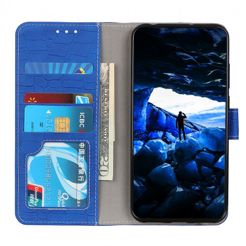 Etui à rabat horizontal en cuir texturé avec texture croco magnétique pour iPhone 11 Pro Max, avec support et emplacements pour cartes et porte-monnaie (bleu) SH956L130-08