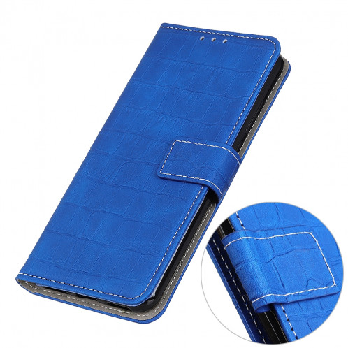 Etui à rabat horizontal en cuir texturé avec texture croco magnétique pour iPhone 11 Pro Max, avec support et emplacements pour cartes et porte-monnaie (bleu) SH956L130-08