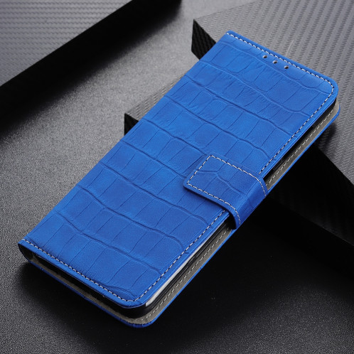 Etui à rabat horizontal en cuir texturé avec texture croco magnétique pour iPhone 11 Pro Max, avec support et emplacements pour cartes et porte-monnaie (bleu) SH956L130-08