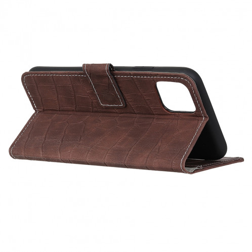 Etui à rabat horizontal en cuir texturé avec texture croco magnétique pour iPhone 11 Pro Max, avec support et emplacements pour cartes et porte-monnaie (Marron) SH956Z1936-08