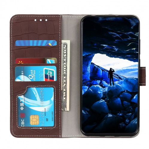 Etui à rabat horizontal en cuir texturé avec texture croco magnétique pour iPhone 11 Pro Max, avec support et emplacements pour cartes et porte-monnaie (Marron) SH956Z1936-08