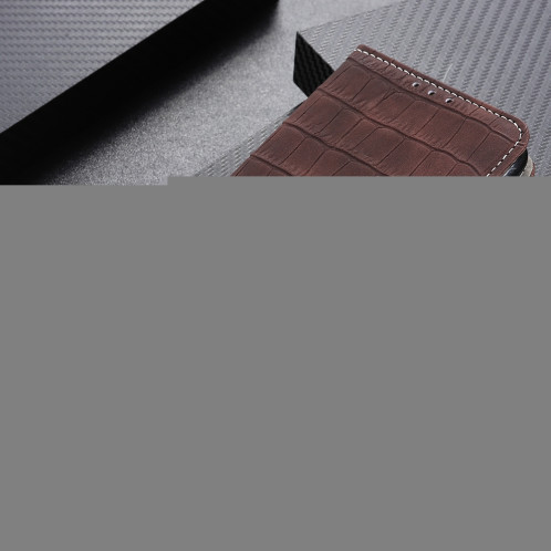 Etui à rabat horizontal en cuir texturé avec texture croco magnétique pour iPhone 11 Pro Max, avec support et emplacements pour cartes et porte-monnaie (Marron) SH956Z1936-08