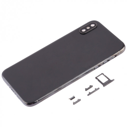 Cache arrière avec objectif de l'appareil photo, plateau de la carte SIM et touches latérales pour iPhone XS (noir) SH53BL1041-06
