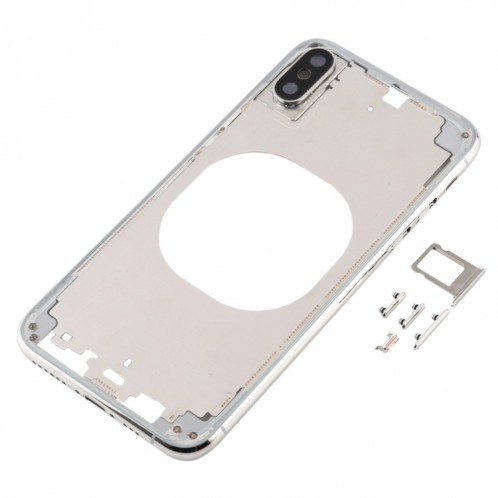 Cache arrière transparent avec objectif de caméra, plateau de carte SIM et touches latérales pour iPhone XS (blanc) SH288W975-04
