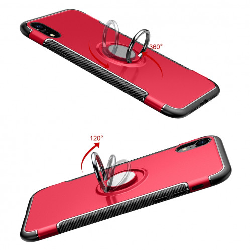 Étui de protection magnétique 360 ​​degrés bague de rotation pour iPhone XR (rouge) SH012R840-09