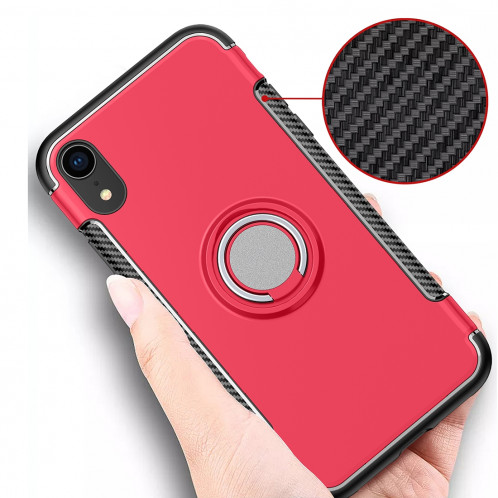 Étui de protection magnétique 360 ​​degrés bague de rotation pour iPhone XR (rouge) SH012R840-09