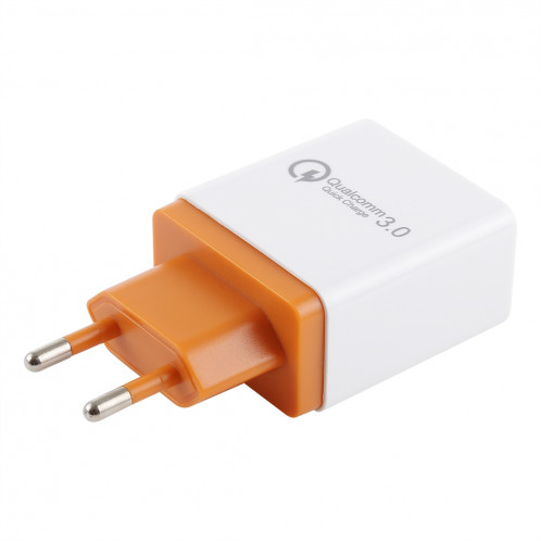 AR-QC-03 2.1A 3 ports USB Chargeur rapide Chargeur de voyage, prise UE (Orange) SH001E1301-04