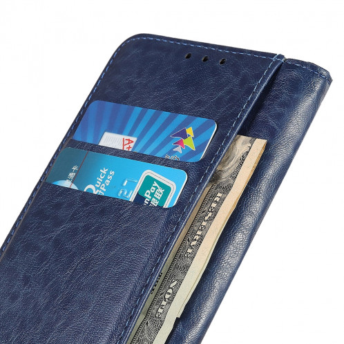 Etui en cuir à rabat horizontal avec texture Crazy Horse pour iPhone 11 Pro Max, avec support et emplacements de cartes et porte-monnaie (bleu) SH020L882-07