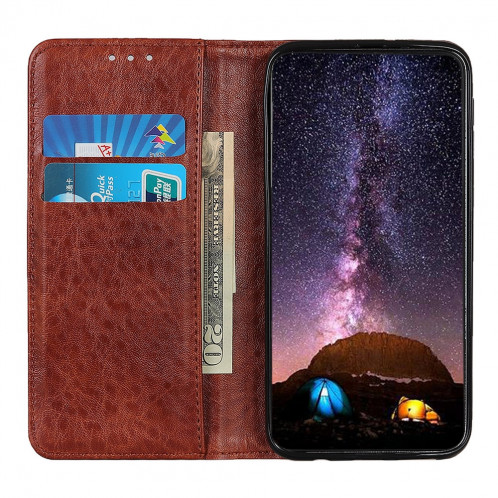 Etui en cuir à rabat horizontal avec texture Crazy Horse pour iPhone 11 Pro Max, avec support et emplacements pour cartes et porte-monnaie (Marron) SH020Z371-07