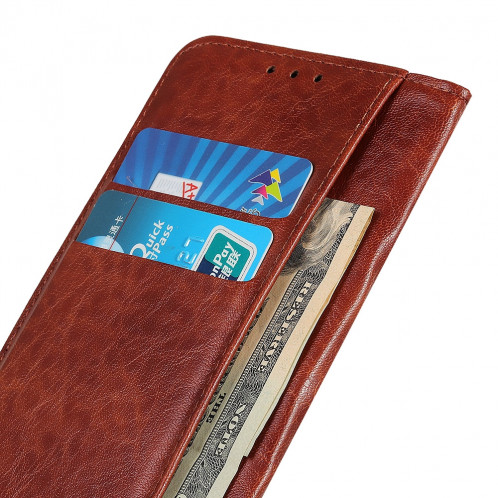 Etui en cuir à rabat horizontal avec texture Crazy Horse pour iPhone 11 Pro Max, avec support et emplacements pour cartes et porte-monnaie (Marron) SH020Z371-07