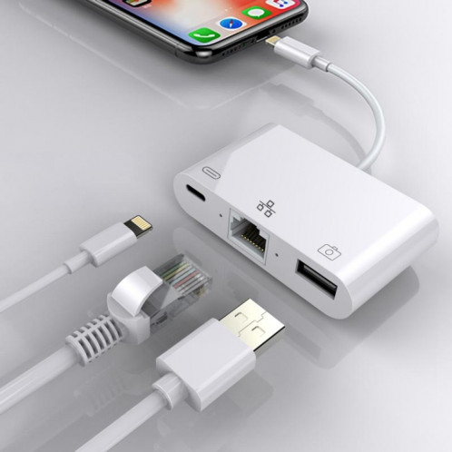 Adaptateur réseau 8 broches vers RJ45 1000 Mbps + Port de charge + Convertisseur multifonction de lecture USB pour appareil photo SH2501961-04