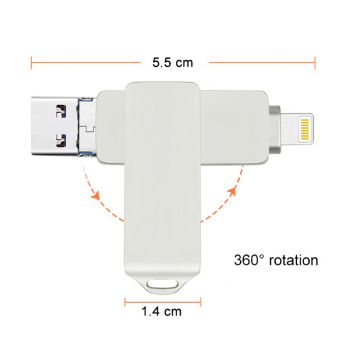 S31 3 en 1 16 Go Micro USB 2.0 + USB-C / Type-C + Interface à 8 broches Disque Flash en métal Twister (Argent) SH241S1984-010