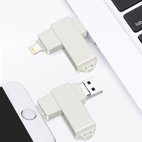 S31 3 en 1 16 Go Micro USB 2.0 + USB-C / Type-C + Interface à 8 broches Disque Flash en métal Twister (Argent) SH241S1984-010