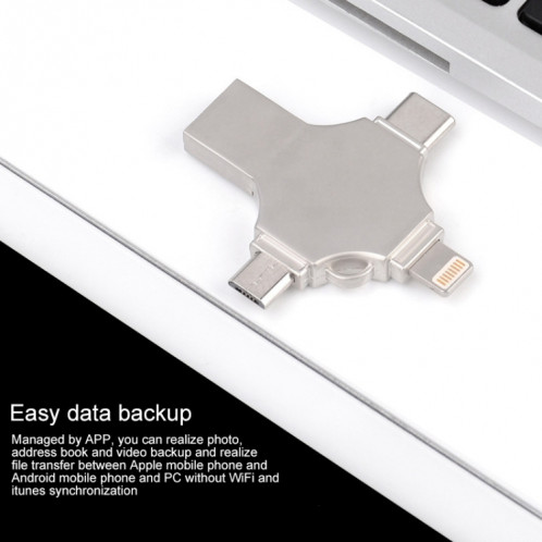 Cross 4 en 1 32 Go 8 broches + Micro USB + USB-C / Type-C + USB 3.0 Disque Flash Métallique (Argent) SH282S1217-09