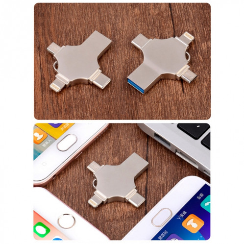 Cross 4 en 1 32 Go 8 broches + Micro USB + USB-C / Type-C + USB 3.0 Disque Flash Métallique (Argent) SH282S1217-09