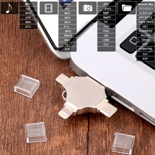 Cross 4 en 1 32 Go 8 broches + Micro USB + USB-C / Type-C + USB 3.0 Disque Flash Métallique (Argent) SH282S1217-09