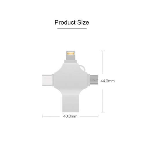 Cross 4 en 1 128 Go 8 broches + Micro USB + USB-C / Type-C + USB 3.0 Disque Flash en métal (Argent) SH284S1016-09