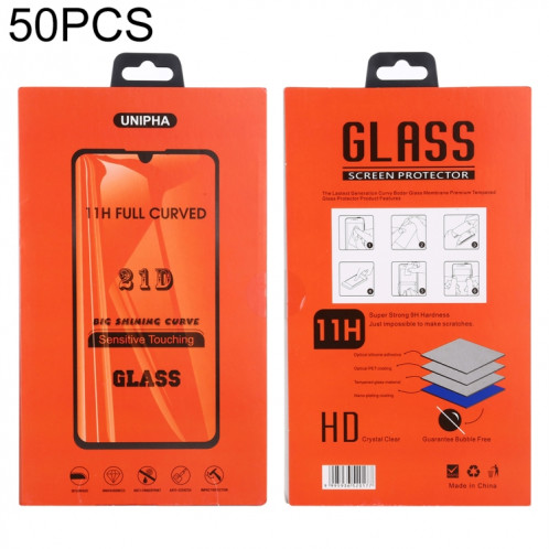 50 PCS papier extérieur + boîte d'emballage intérieure en plastique pour protecteur d'écran en verre trempé SH5732495-03