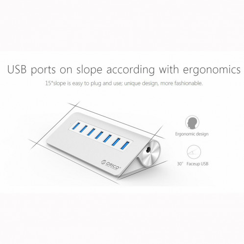 ORICO M3H7-V1 HUB alliage d'aluminium 7 ports USB 3.0 avec adaptateur secteur 30W SO96031339-09
