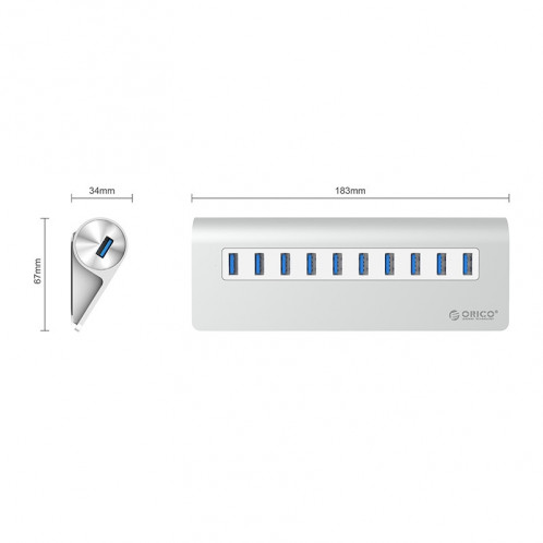 HUB ORICO M3H10-U3-V2 en alliage d'aluminium 10 ports USB 3.0 SO96041379-010