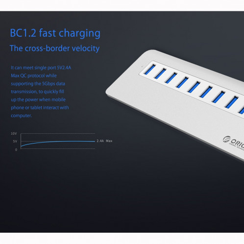 HUB ORICO M3H10-U3-V2 en alliage d'aluminium 10 ports USB 3.0 SO96041379-010