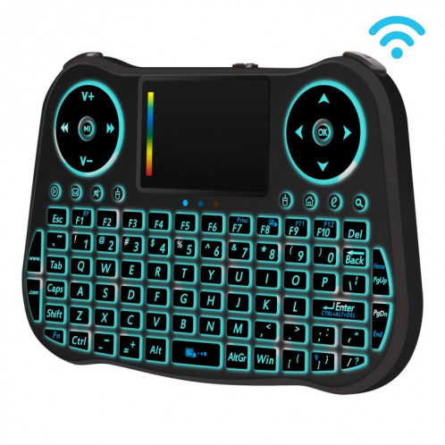 MT08 2.4GHz Mini Sans Fil Air Souris QWERTY Clavier avec Rétro-Éclairage Coloré et Touchpad & Contrôle Multimédia pour PC, TV (Noir) SM082B1261-011