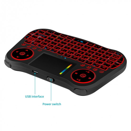 MT08 2.4GHz Mini Sans Fil Air Souris QWERTY Clavier avec Rétro-Éclairage Coloré et Touchpad & Contrôle Multimédia pour PC, TV (Noir) SM082B1261-011