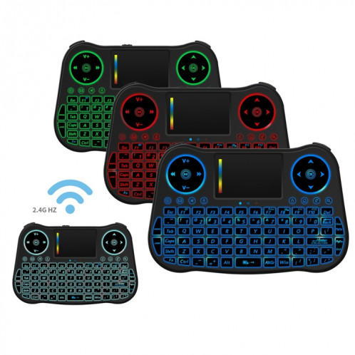 MT08 2.4GHz Mini Sans Fil Air Souris QWERTY Clavier avec Rétro-Éclairage Coloré et Touchpad & Contrôle Multimédia pour PC, TV (Noir) SM082B1261-011